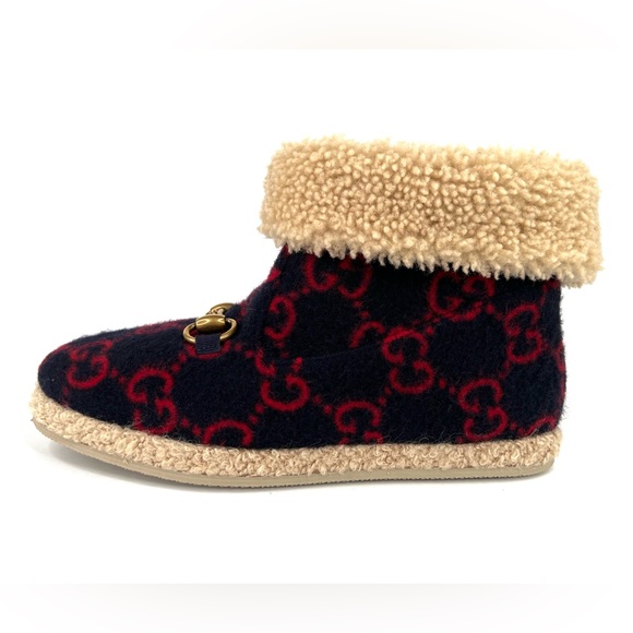 Gucci Fria Horsebit GG Logo Wool Shearling Fur Women Ankle Booties Size … - Picture 12 of 15